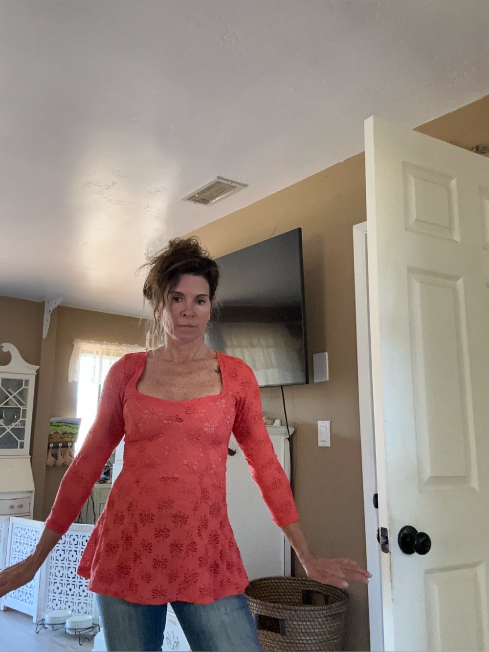 Women's Coral Floral Lace Peplum Top